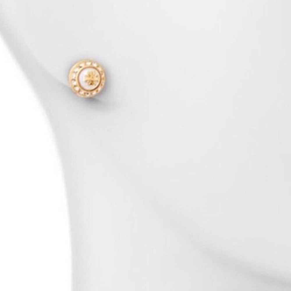 NWT Tory Burch Stud Earrings Natalie Gold White - Picture 4 of 4